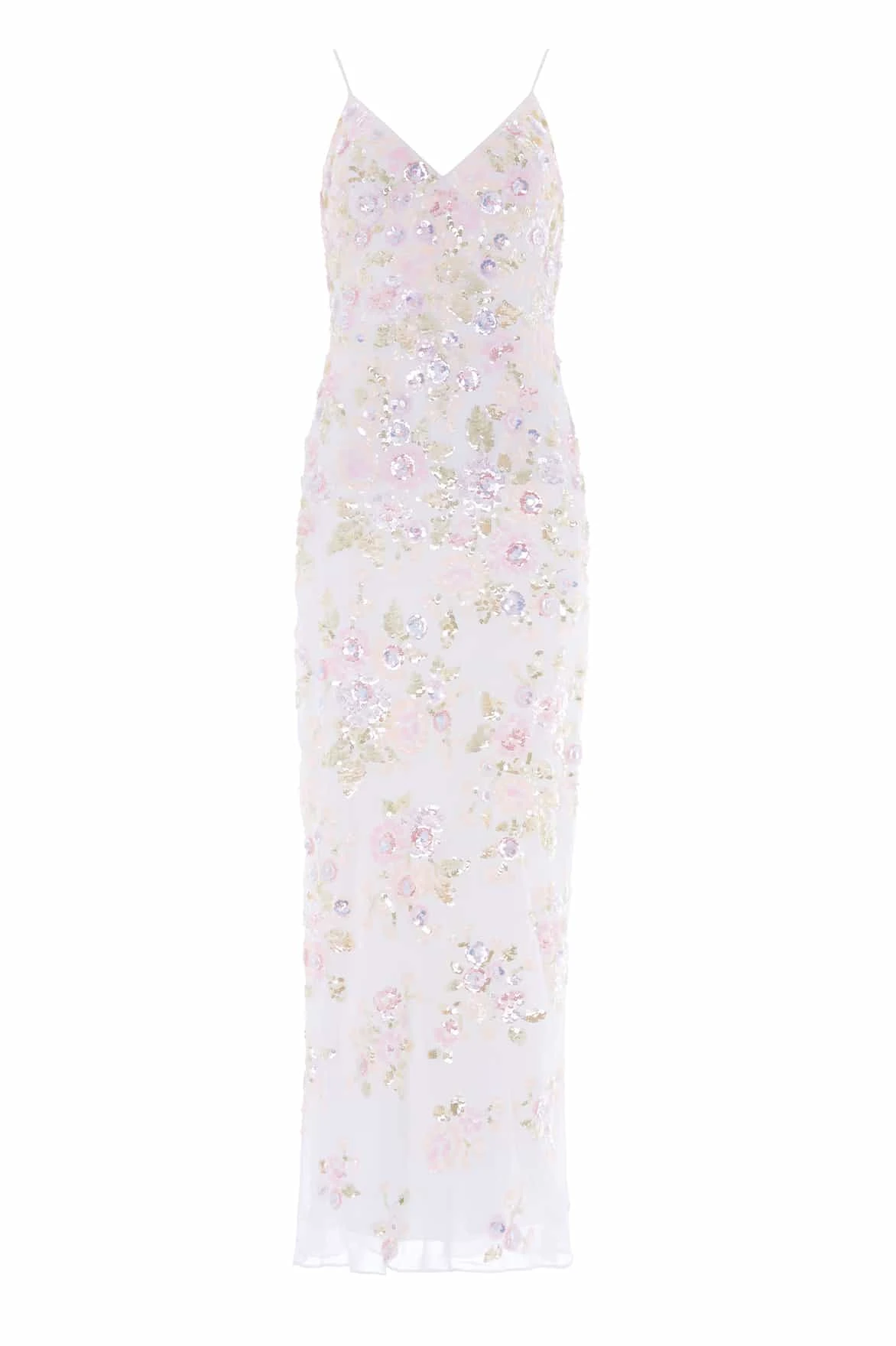 Needle and Thread Sequin Paradise Georgette Cami Gown in Swan White/Multi