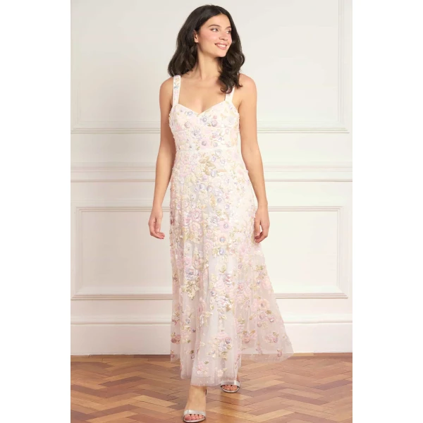 Needle and Thread Sequin Paradise Sweetheart Ankle Gown in Swan White/Multi, view 2