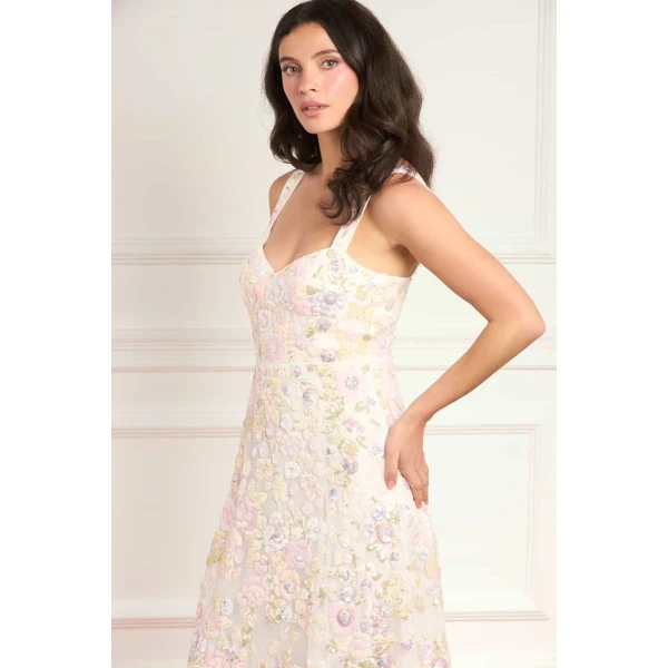Needle and Thread Sequin Paradise Sweetheart Ankle Gown in Swan White/Multi, view 3