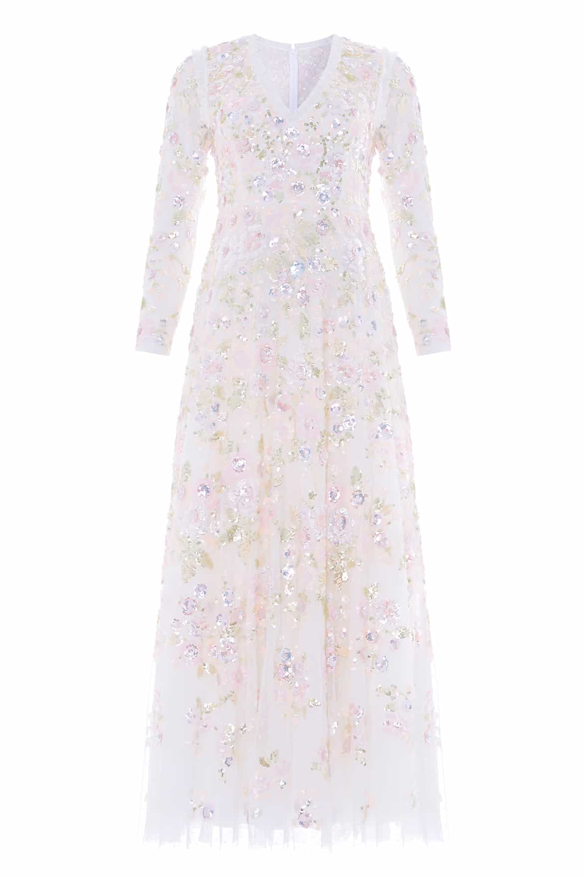 Needle & Thread Sequin Paradise V-Neck Gown in Swan White/Multi - Dresses - British Luxury Evening Wear at Luxury Shoes 