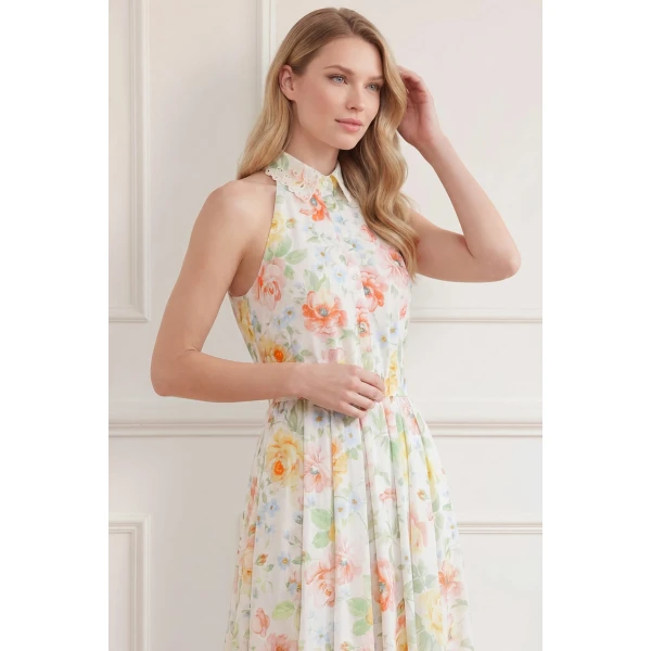 Needle and Thread Sienna Rose Cotton Halter Ankle Gown in Optic White, view 3