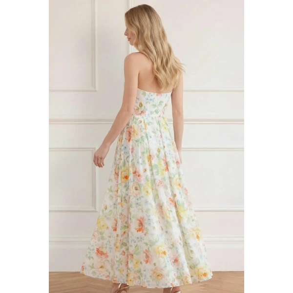 Needle and Thread Sienna Rose Cotton Halter Ankle Gown in Optic White, view 5