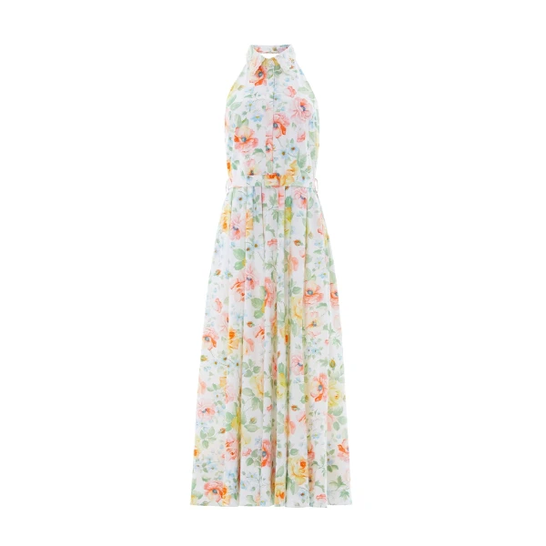 Needle and Thread Sienna Rose Cotton Halter Ankle Gown in Optic White