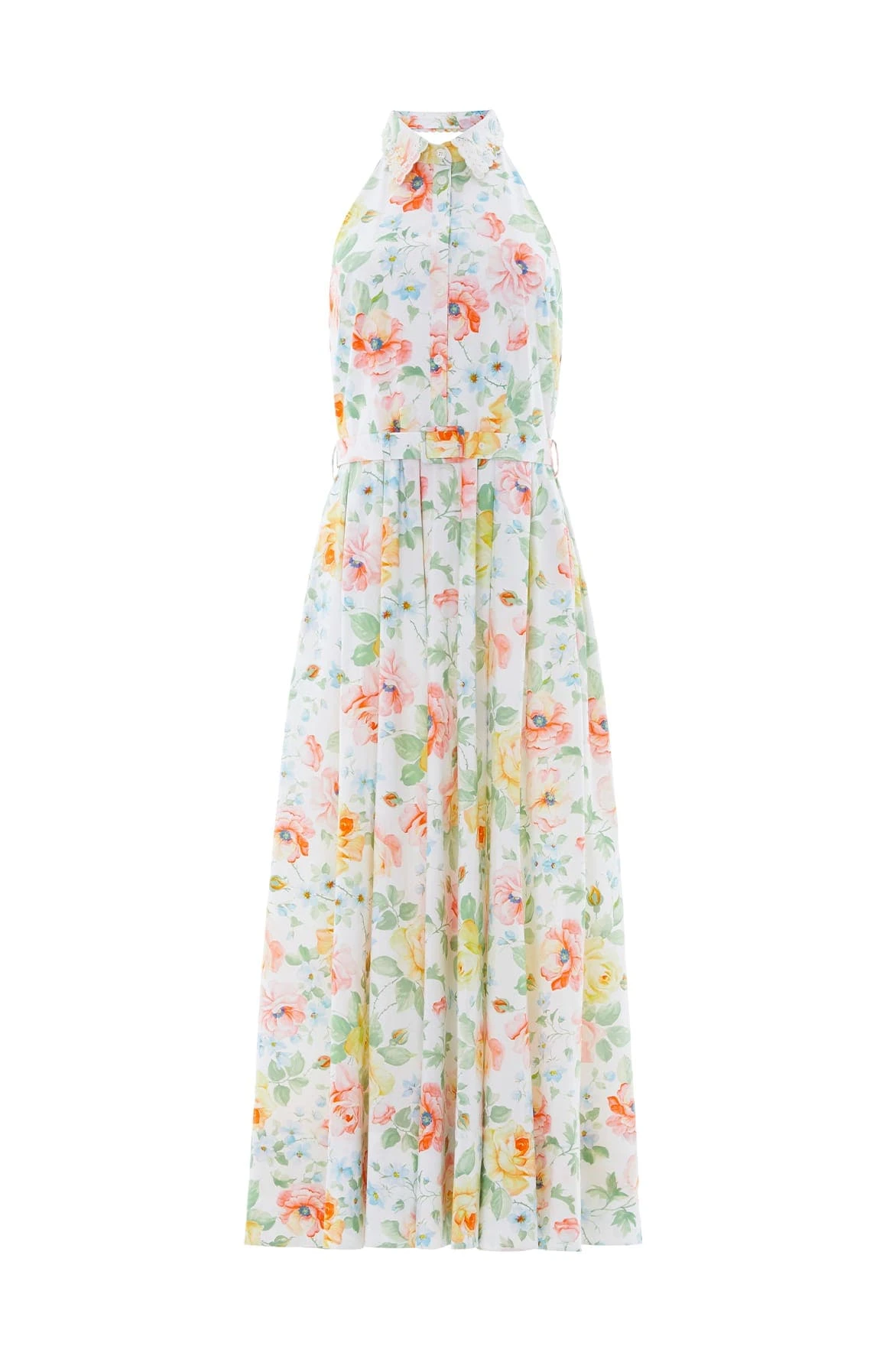 Needle and Thread Sienna Rose Cotton Halter Ankle Gown in Optic White