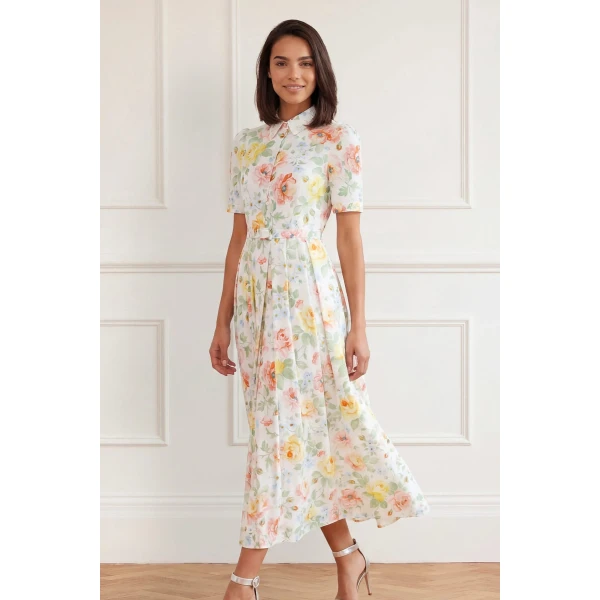 Needle and Thread Sienna Rose Cotton Short Sleeve Ballerina Dress in Optic White, view 2