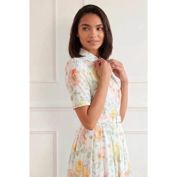 Needle and Thread Sienna Rose Cotton Short Sleeve Ballerina Dress in Optic White, view 3