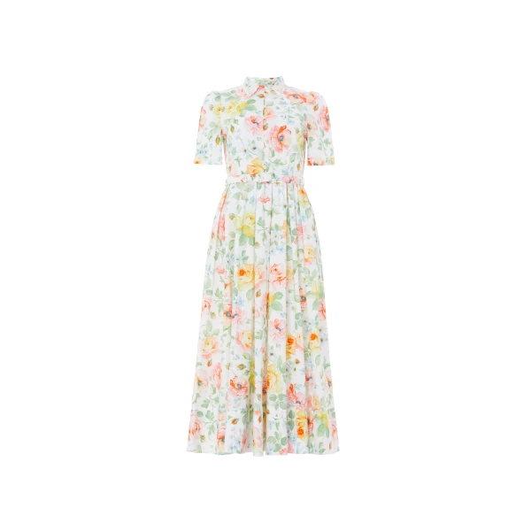 Needle and Thread Sienna Rose Cotton Short Sleeve Ballerina Dress in Optic White