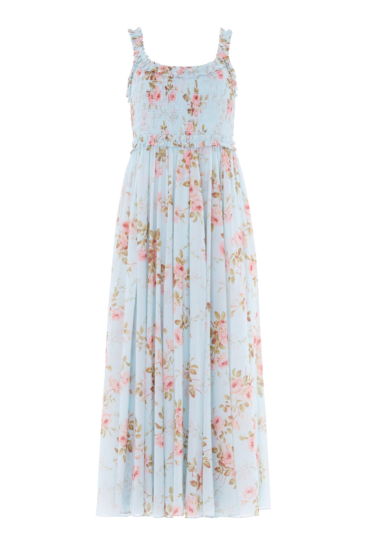 Needle & Thread Summer's Rose Chiffon Smocked Cami Ankle Gown in Aqua - Dresses - British Luxury Evening Wear at Luxury Shoes 
