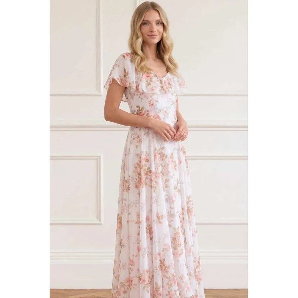 Needle and Thread Summer’s Rose Georgette Ankle Gown in White, view 2