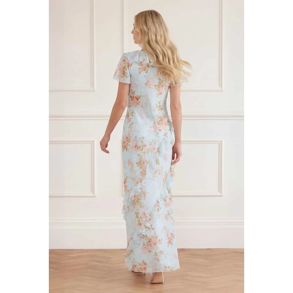 Needle and Thread Summer’s Rose Georgette V-Neck Gown in Aqua, view 5