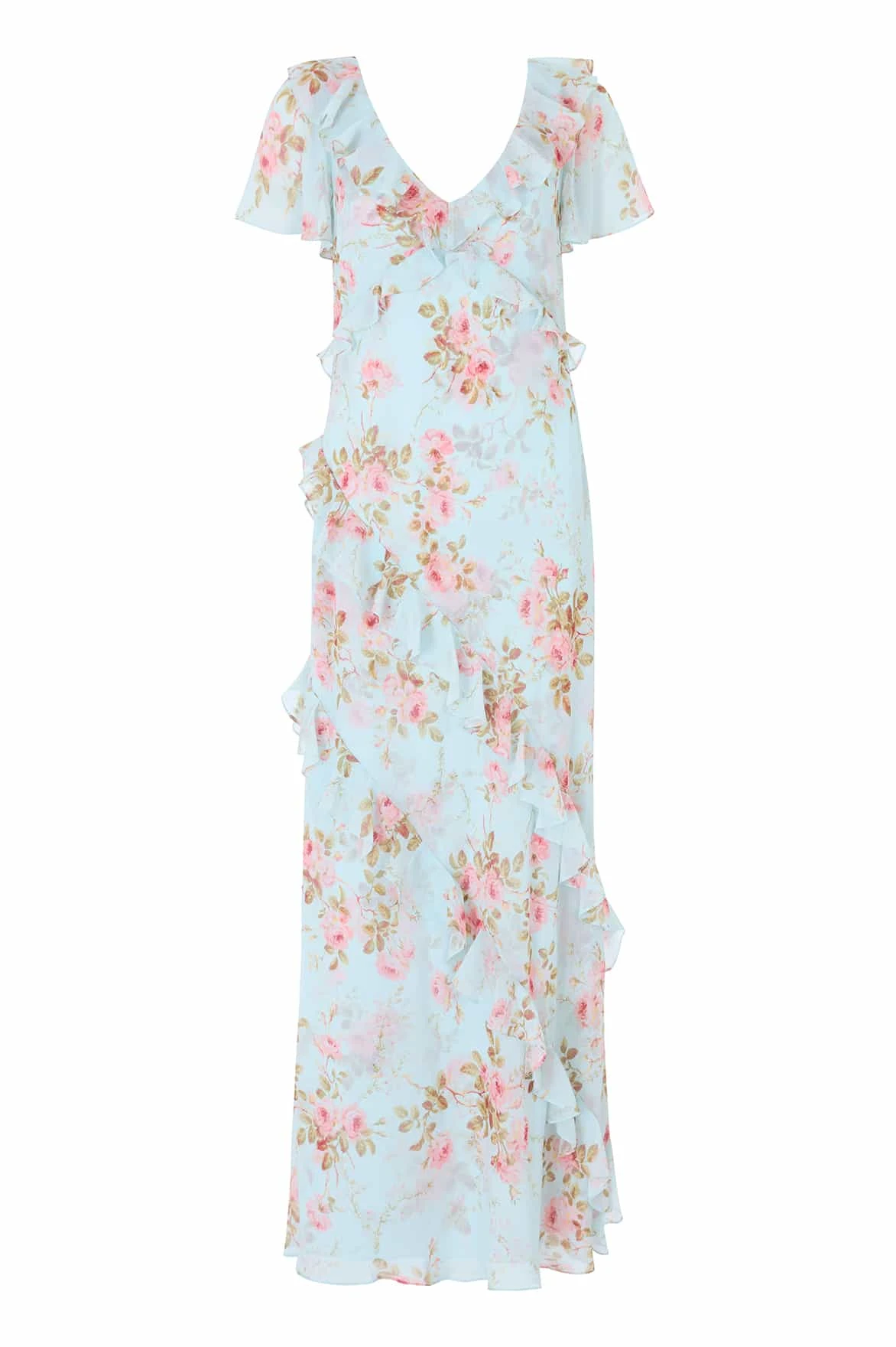 Needle and Thread Summer’s Rose Georgette V-Neck Gown in Aqua