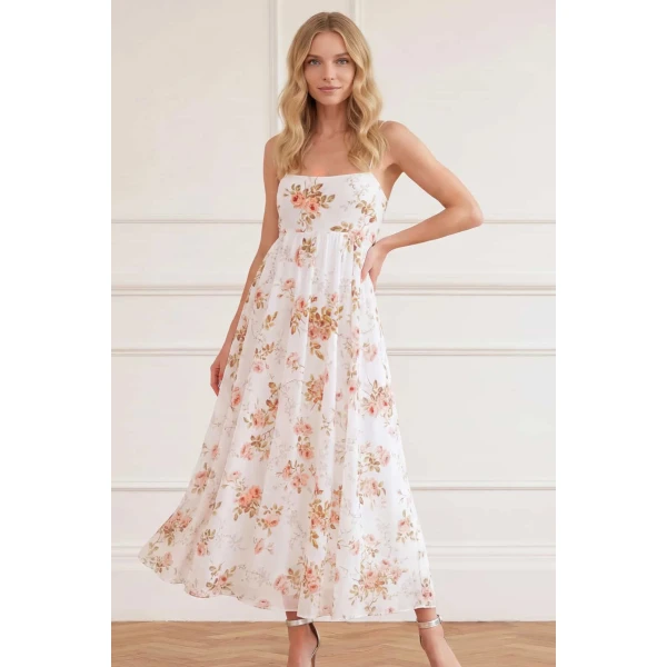 Needle and Thread Summer’s Rose Linen Blend Cami Ankle Gown in White, view 3