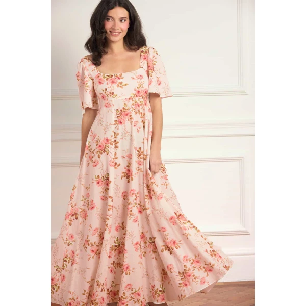 Needle and Thread Summer’s Rose Linen Blend Short Sleeve Ankle Gown in Pale Pink, view 2