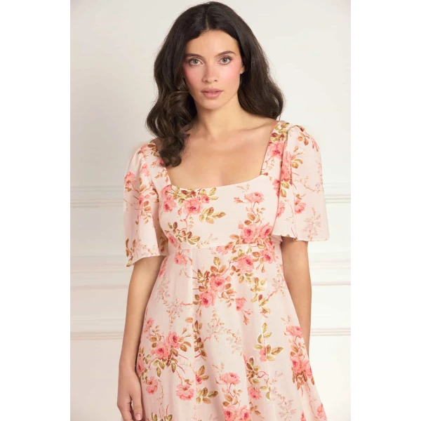 Needle and Thread Summer’s Rose Linen Blend Short Sleeve Ankle Gown in Pale Pink, view 3