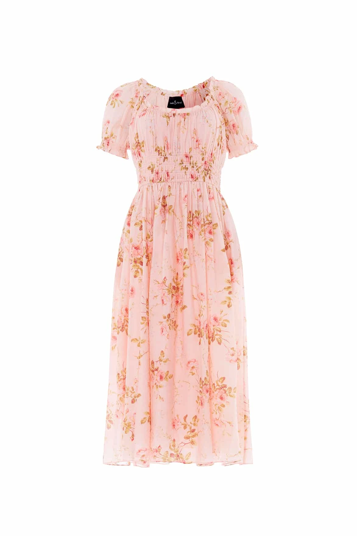Needle and Thread Summer’s Rose Shirred Short Sleeve Ballerina Dress in Pale Pink