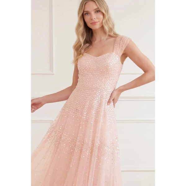 Needle and Thread Sunrise Sequin Sweetheart Ankle Gown in Opal, view 3