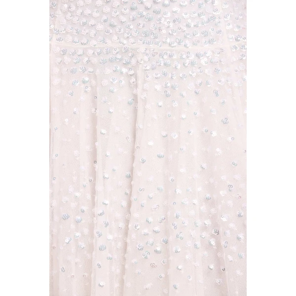 Needle and Thread Sunrise Sequin V-Neck Ankle Gown in Swan White, view 6
