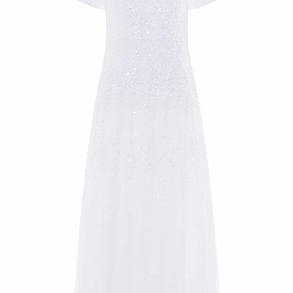 Needle and Thread Sunrise Sequin V-Neck Ankle Gown in Swan White