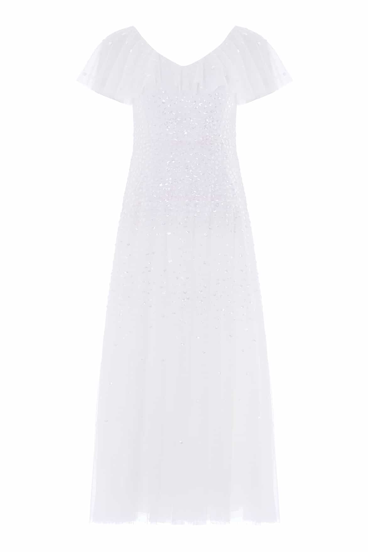 Needle & Thread Sunrise Sequin V-Neck Ankle Gown in Swan White - Dresses - British Luxury Evening Wear at Luxury Shoes 
