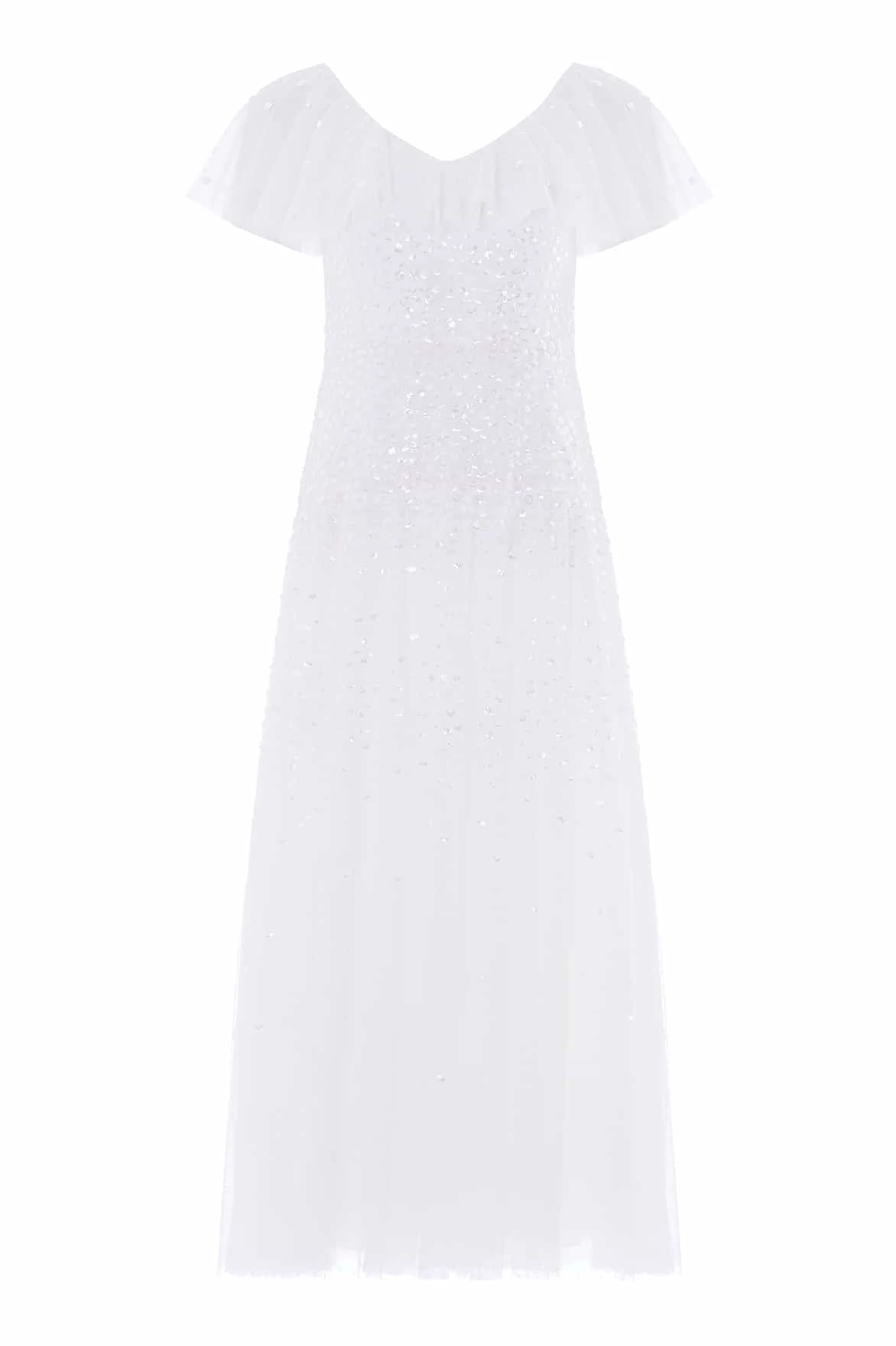 Needle and Thread Sunrise Sequin V-Neck Ankle Gown in Swan White