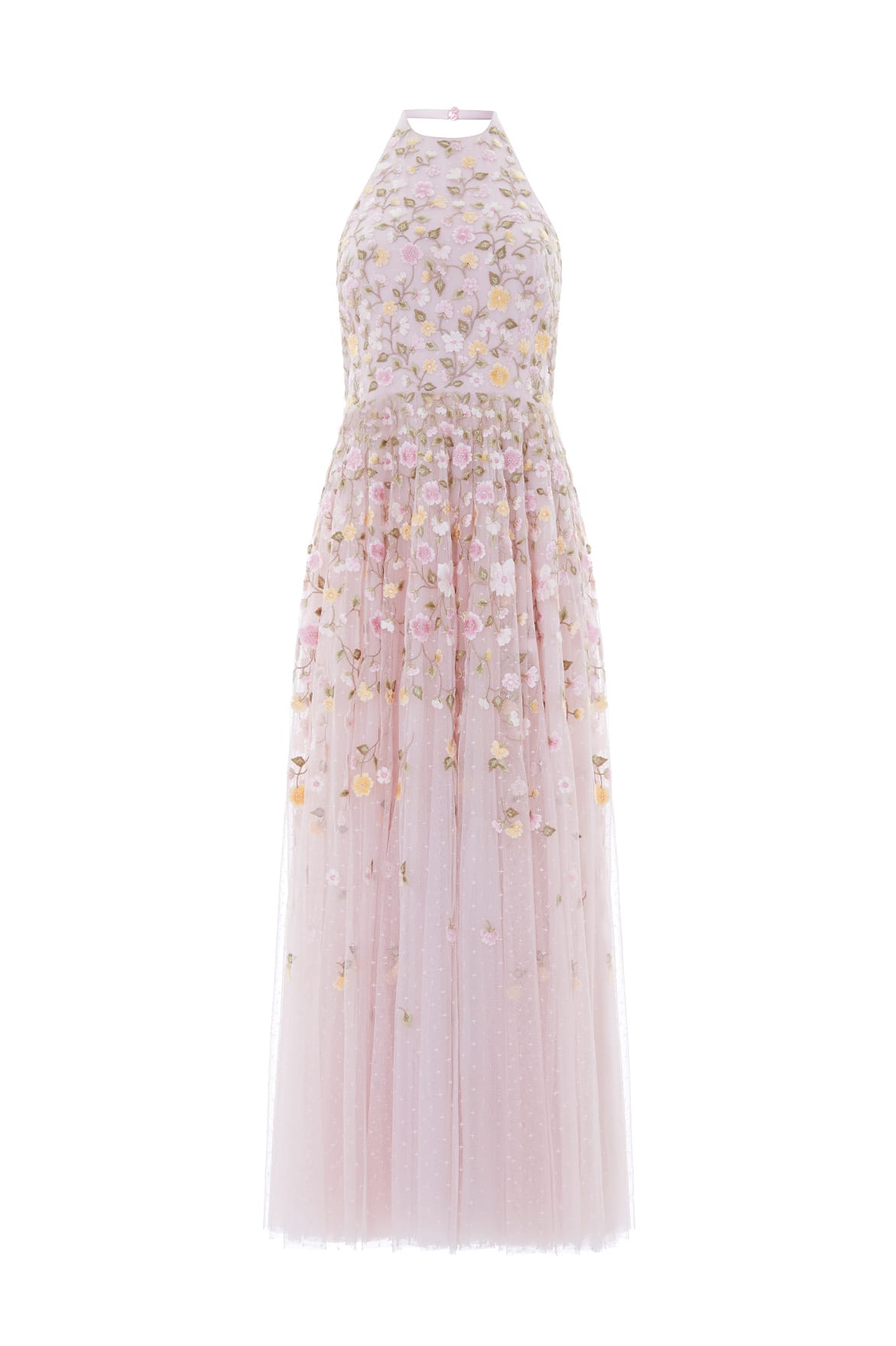 Needle & Thread Trailing Roses Halter-Neck Ankle Gown in Shell/Multi - Dresses - British Luxury Evening Wear at Luxury Shoes 
