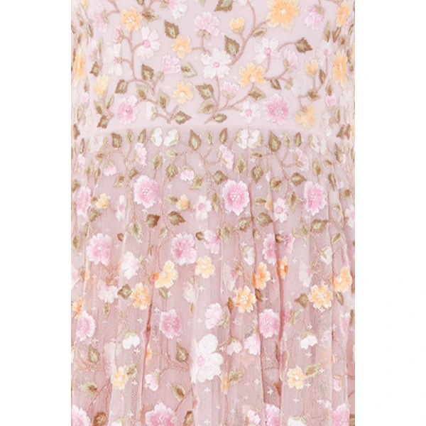 Needle and Thread Trailing Roses Long Sleeve Ankle Gown in Shell/Multi, view 5