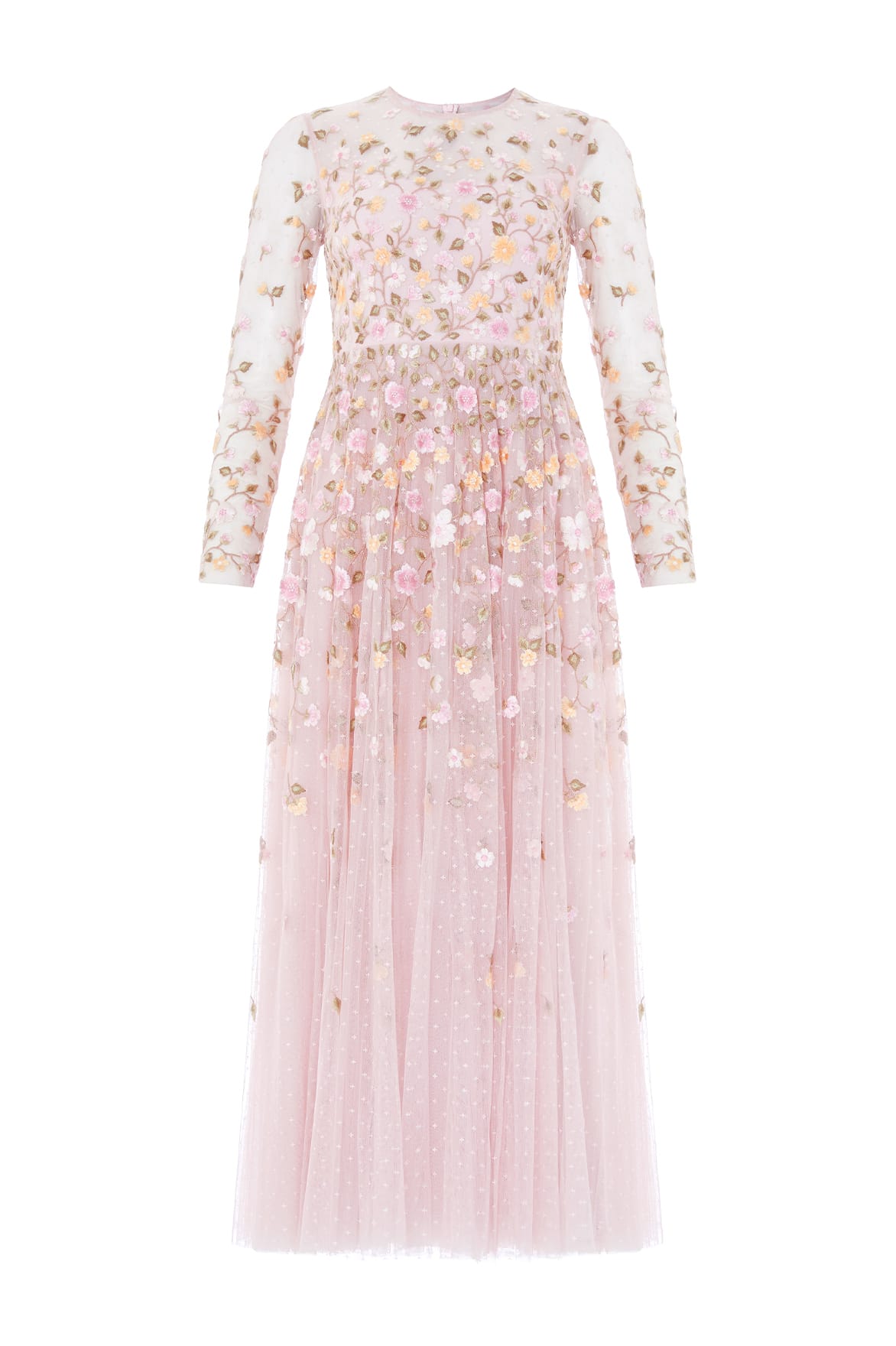 Needle & Thread Trailing Roses Long Sleeve Ankle Gown in Shell/Multi - Dresses - British Luxury Evening Wear at Luxury Shoes 