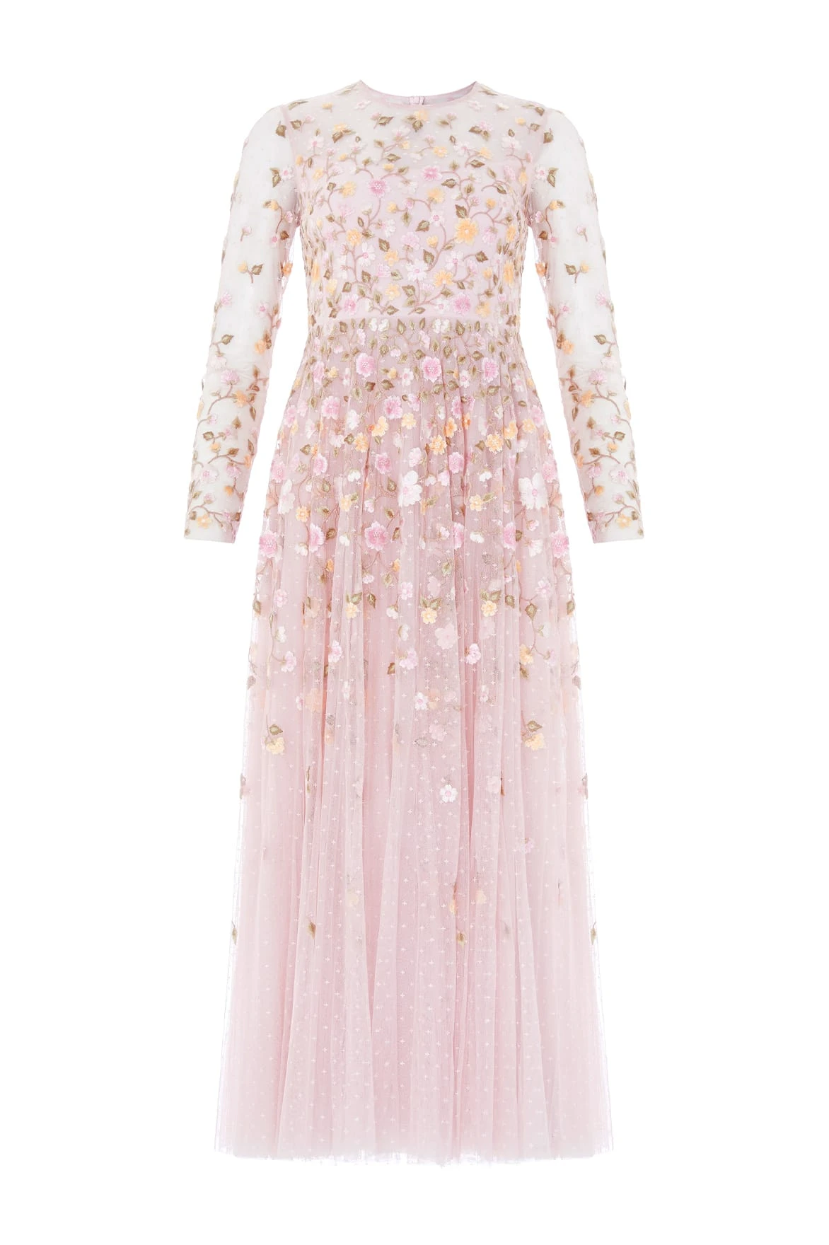 Needle & Thread Trailing Roses Long Sleeve Ankle Gown in Shell/Multi - Dresses - British Luxury Evening Wear at Luxury Shoes Needle and Thread Trailing Roses Long Sleeve Ankle Gown in Shell/Multi