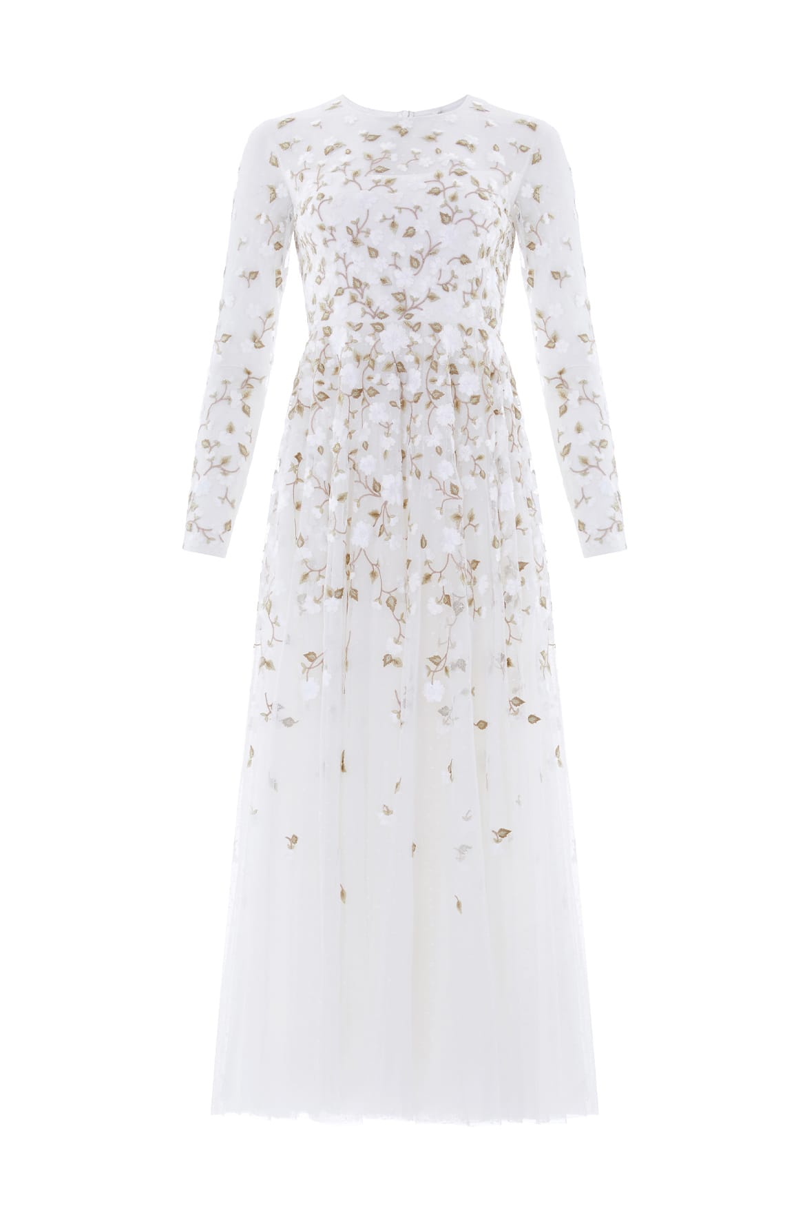 Needle & Thread Trailing Roses Long Sleeve Ankle Gown in Swan/White - Dresses - British Luxury Evening Wear at Luxury Shoes 