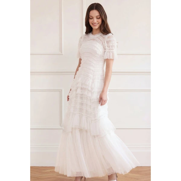 Needle and Thread Valentine Ruffle Gown in Swan White, view 3