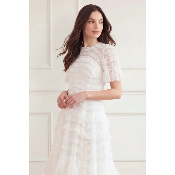 Needle and Thread Valentine Ruffle Gown in Swan White, view 4