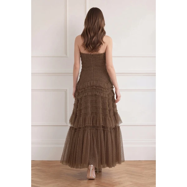 Needle and Thread Valentine Ruffle Strapless Gown in Cocoa, view 4