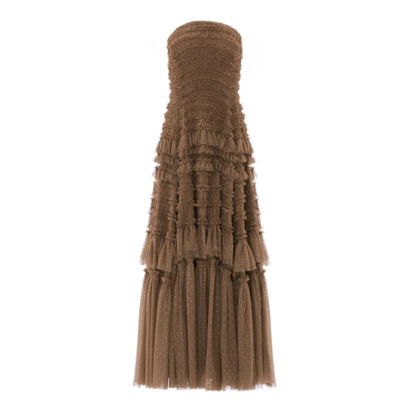 Needle and Thread Valentine Ruffle Strapless Gown in Cocoa