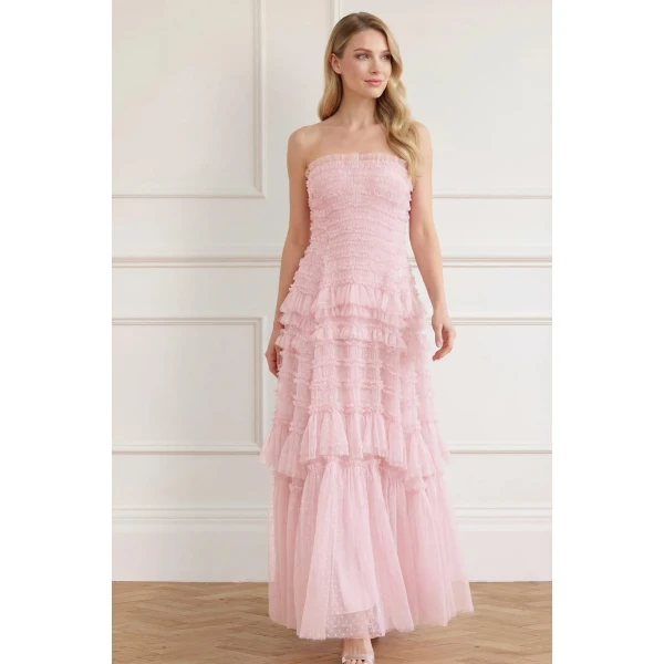 Needle and Thread Valentine Ruffle Strapless Gown in Pink, view 2