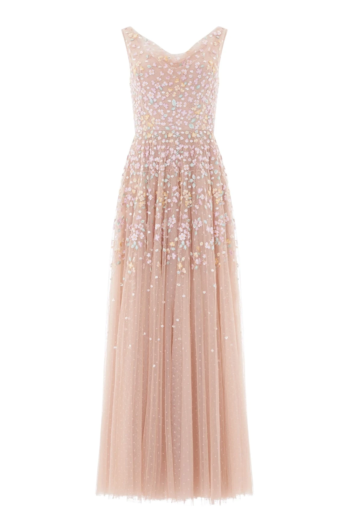 Needle and Thread Versailles Ditsy Cowl Neck Gown in Biscuit/Pale