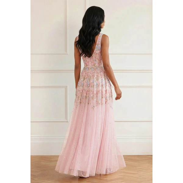 Needle and Thread Versailles Ditsy Cowl Neck Gown in Shell/Bright, view 6