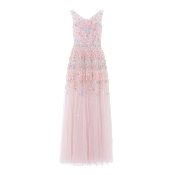 Needle and Thread Versailles Ditsy Cowl Neck Gown in Shell/Bright
