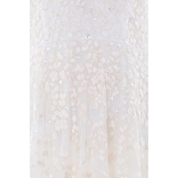 Needle and Thread Versailles Ditsy V-Neck Cape Sleeve Ankle Gown in Swan White, view 5