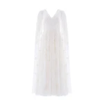 Needle and Thread Versailles Ditsy V-Neck Cape Sleeve Ankle Gown in Swan White