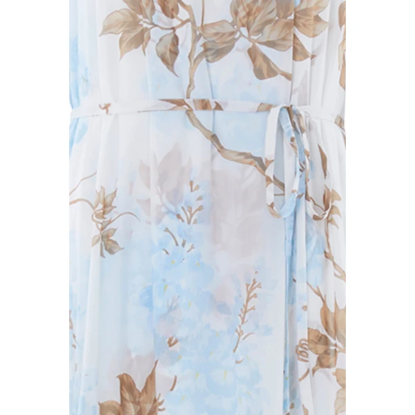 Needle and Thread Wisteria Chiffon Round Neck Ankle Gown in Optic White/Blue, view 5
