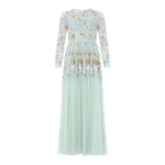 Needle and Thread Wisteria Dot Long Sleeve Gown in Sea/Mist