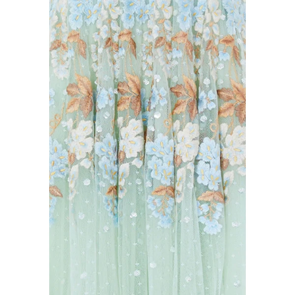 Needle and Thread Wisteria Dot Long Sleeve Gown in Sea/Mist, view 4