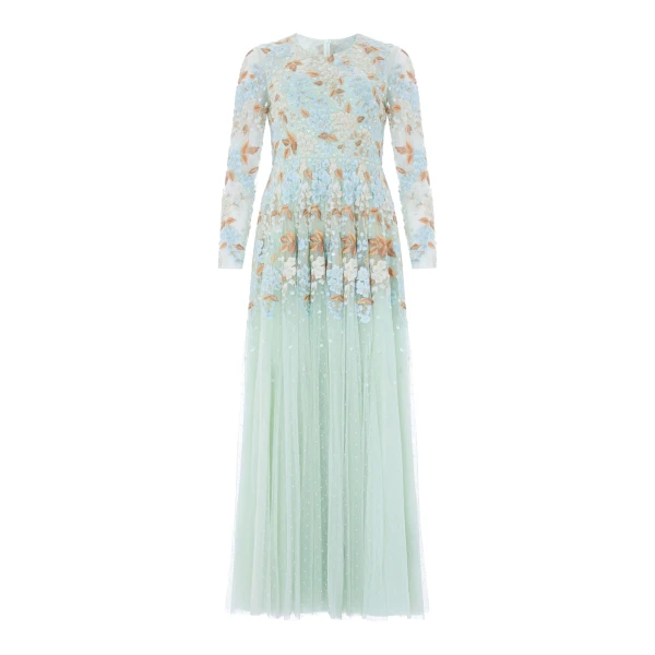 Needle and Thread Wisteria Dot Long Sleeve Gown in Sea/Mist