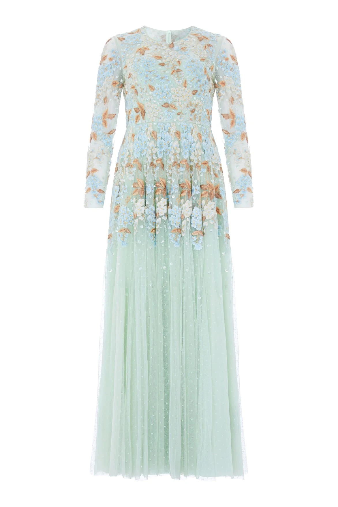 Needle and Thread Wisteria Dot Long Sleeve Gown in Sea/Mist