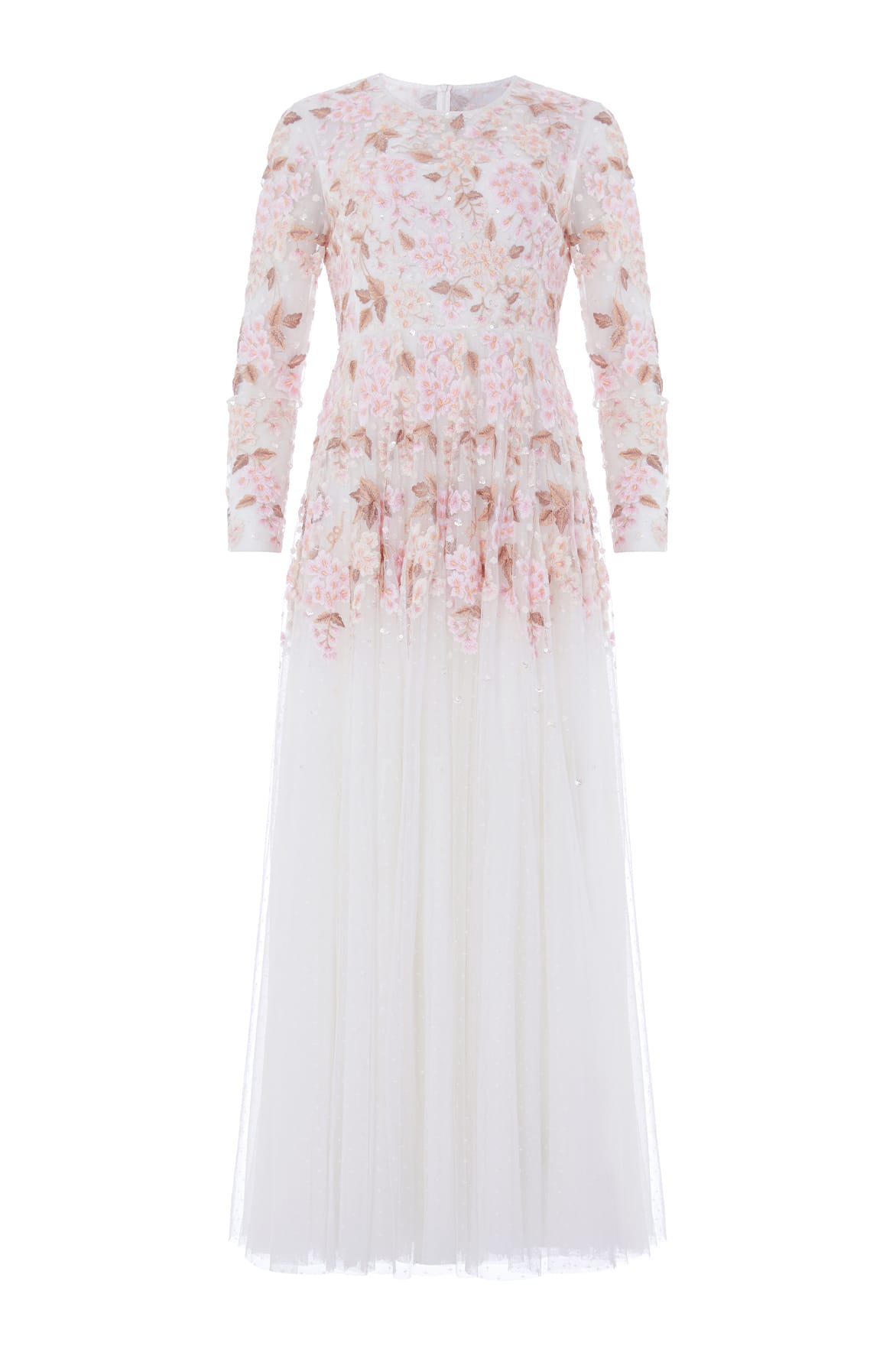 Needle & Thread Wisteria Dot Long Sleeve Gown in Swan White - Dresses - British Luxury Evening Wear at Luxury Shoes 