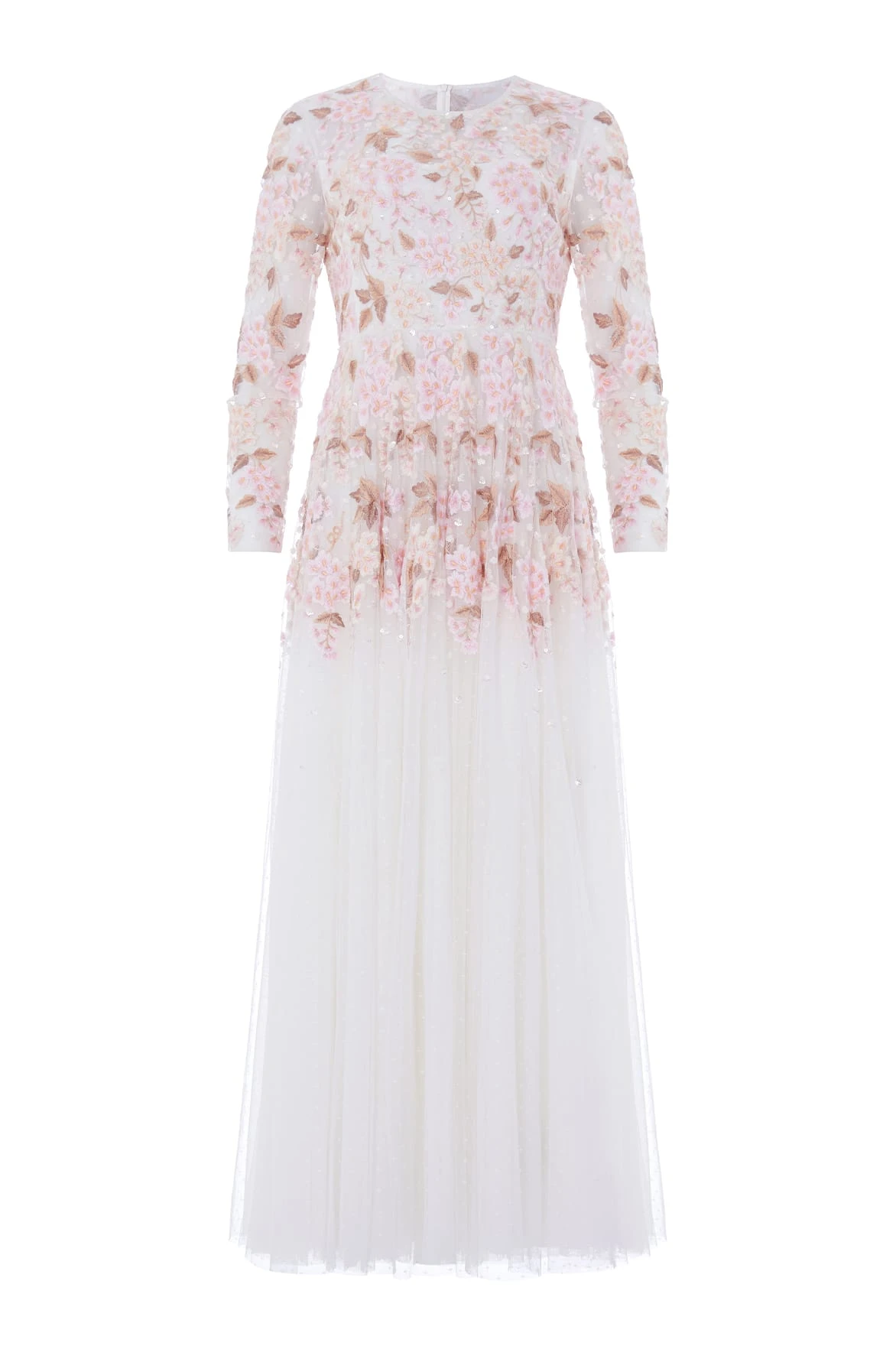 Needle and Thread Wisteria Dot Long Sleeve Gown in Swan White
