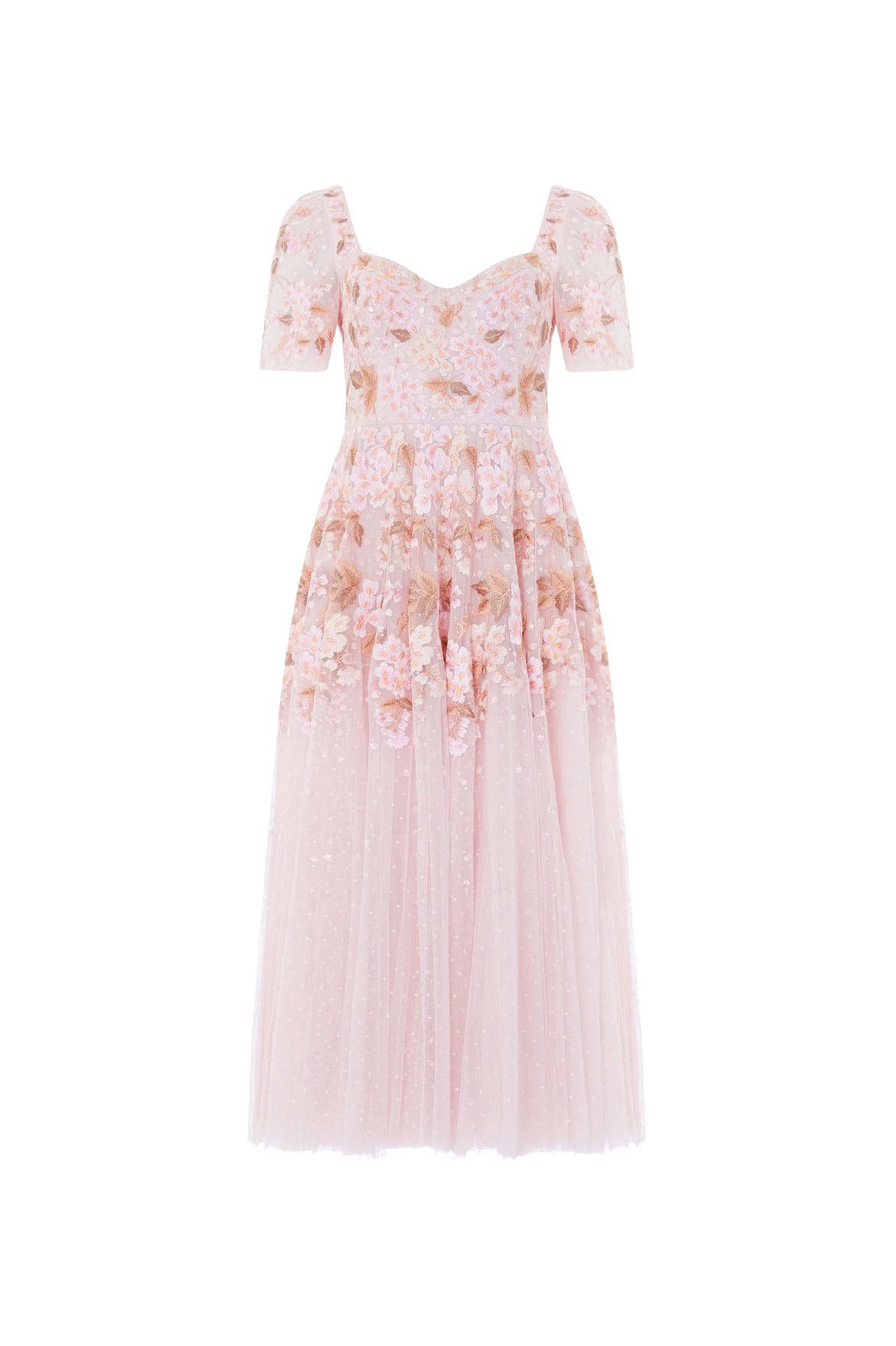 Needle & Thread Wisteria Dot Short Sleeve Ballerina Dress in Shell Pink - Dresses - British Luxury Evening Wear at Luxury Shoes 