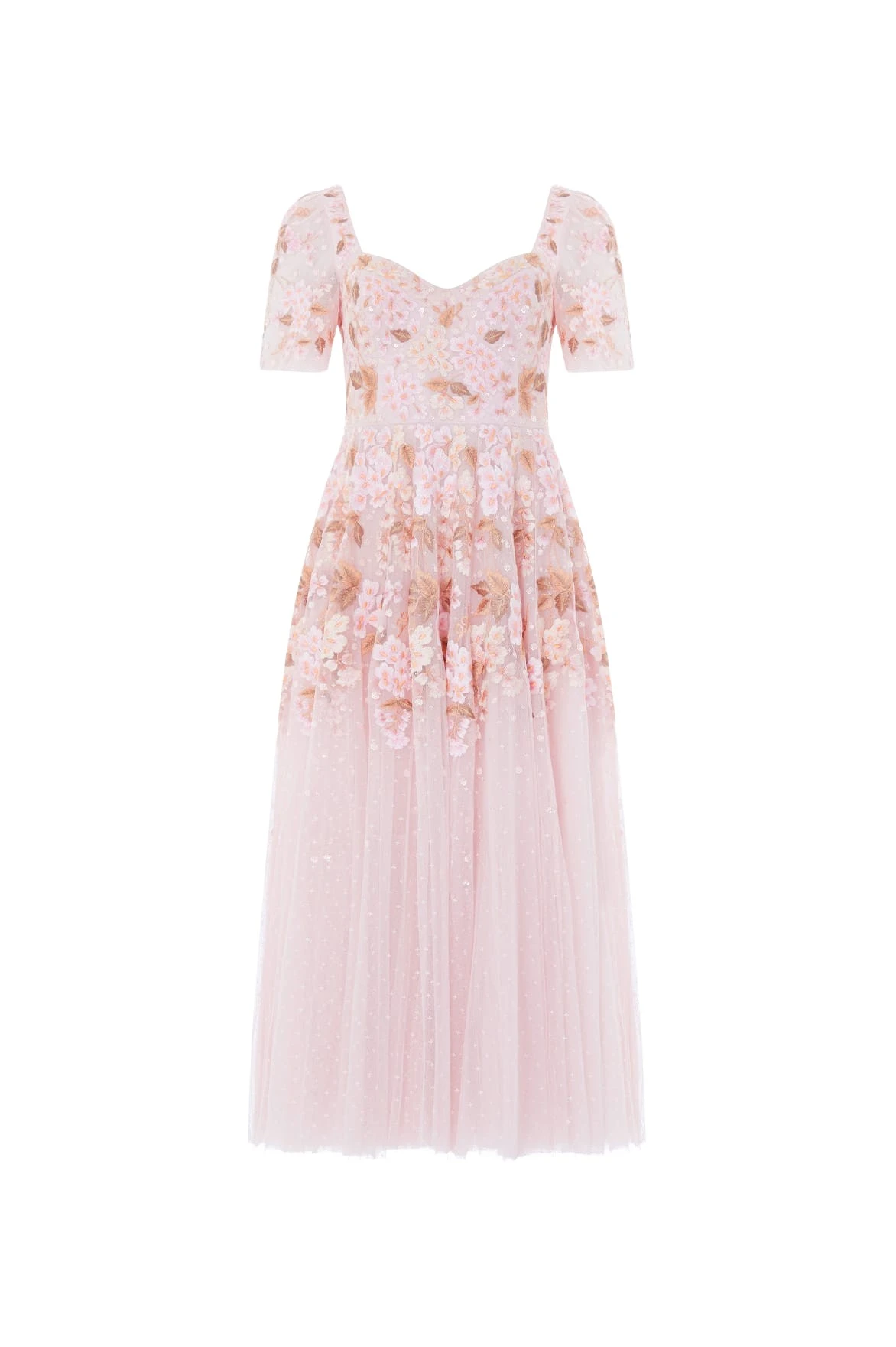 Needle and Thread Wisteria Dot Short Sleeve Ballerina Dress in Shell Pink