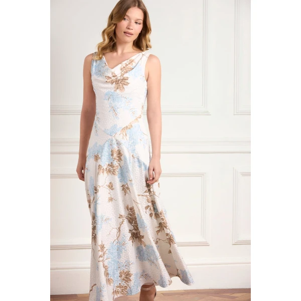Needle and Thread Wisteria Jacquard Cowl Neck Gown in Optic White/Blue, view 2