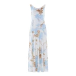 Needle and Thread Wisteria Jacquard Cowl Neck Gown in Optic White/Blue